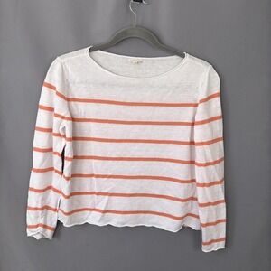 Eileen Fisher Linen Sweater Womens XL Coral Orange Stripe Boxy Coastal Resort